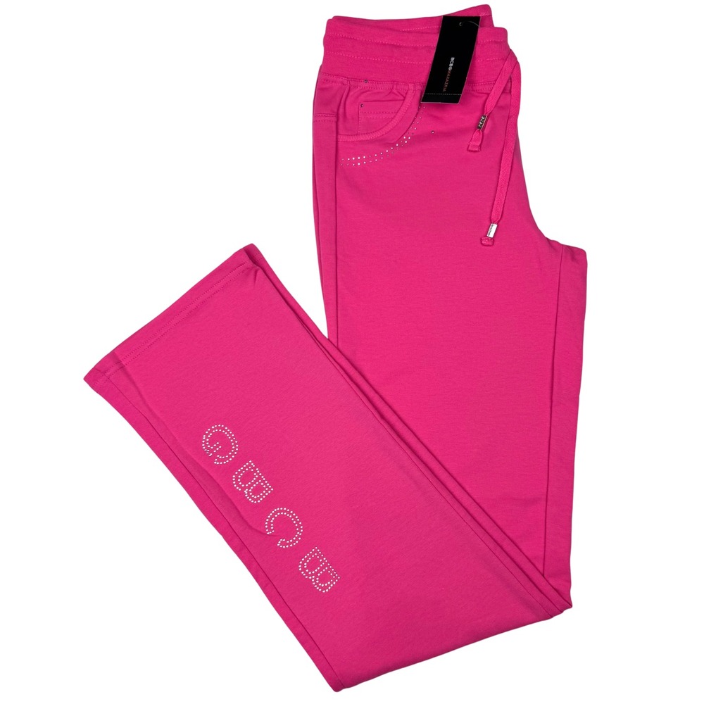 New BCBG Maxazria Sweatpants Women Rhinestone Drawstrings Elastic Waist Pink Y2K